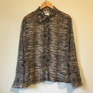 MADE IN CANADA Vintage Sheer Tiger Striped Bishop Sleeve Blouse Plus Size XL